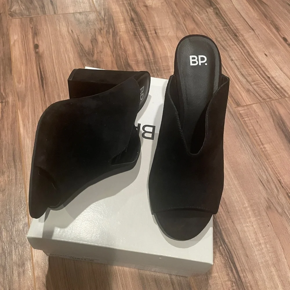 BP Open Toe Mule Black Heels Size 7.5 - Picture 5 of 5